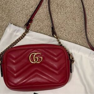 Gucci Red Quilted Leather Crossbody with Gold Double G